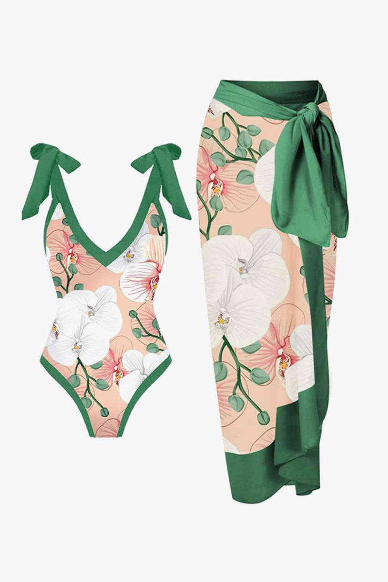 Floral V-Neck Two-Piece Swim Set - Queen Energy Boutique