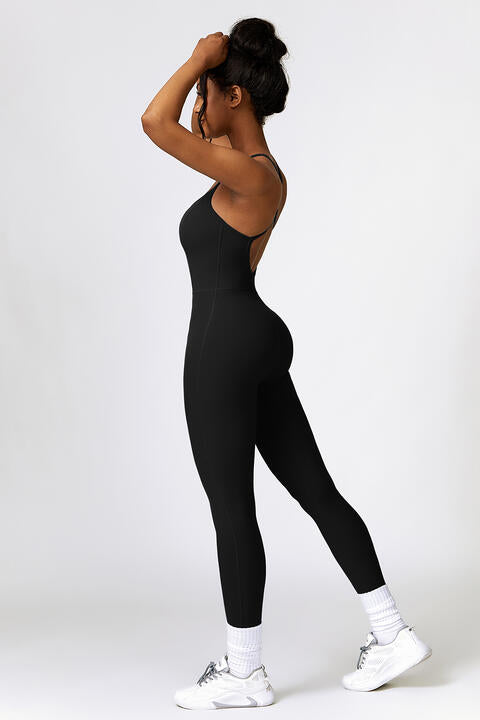 Open Back Spaghetti Strap Sports Jumpsuit - Queen Energy Boutique
