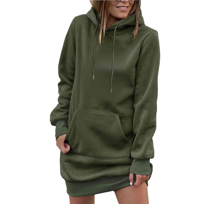Drawstring Long Sleeve Hooded Mini Dress - Queen Energy Boutique