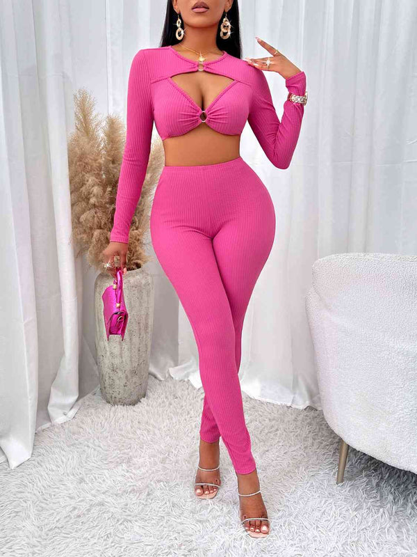 Cutout Cropped Top and Pants Set – Queen Energy Boutique