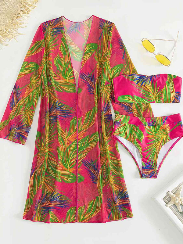 Botanical Print Tube Top, Swim Bottoms, and Cover Up Set - Queen Energy Boutique