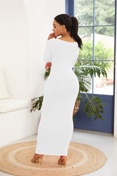 Round Neck Long Sleeve Maxi Wrap Dress - Queen Energy Boutique